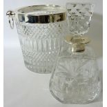Cut crystal decanter with hallmarked silver collar,