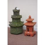 Composite three section Japanese pagoda garden feature and a terracotta pagoda ornament