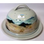 Highland Stoneware Scotland cheese dome, hand painted with a beach scene H18cm approx.