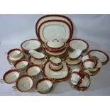 Aynsley burgundy and gilt dinner and teaware - eight place settings plus extra pieces - in three
