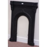 Black finish cast iron fire inset, arched aperture, W69cm,