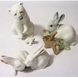 Royal Copenhagen rabbit group, Lladro rabbit, Lladro polar bear,