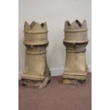 Pair terracotta crown top chimney pots stamped 'James Gooddy, Darfield Works, Barnsley',