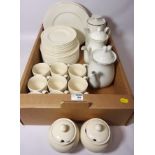 Wedgwood 'Windsor' plates (two sizes) and coffee mugs, white and gilt coffee pots,