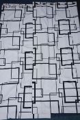 Curtains - pair linen monochrome geometric pattern thermal lined curtains, W184cm,