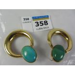Pair turquoise set gold ear-rings stamped 750 Condition Report <a href='//www.