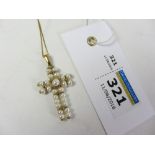 Gold pearl set cross pendant necklace hallmarked 9ct Condition Report <a