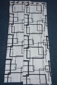 Curtains - pair linen monochrome geometric pattern thermal lined curtains, W118cm,