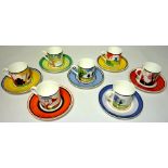 Seven Wedgwood Clarice Cliff Centenary coffee cans and saucers Condition Report