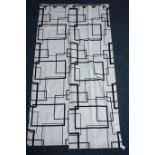 Curtains - pair linen monochrome geometric pattern lined curtains, W124cm,