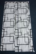 Curtains - pair linen monochrome geometric pattern lined curtains, W124cm,