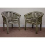 Pair solid teak tub shaped garden armchairs with serpentine seats Condition Report