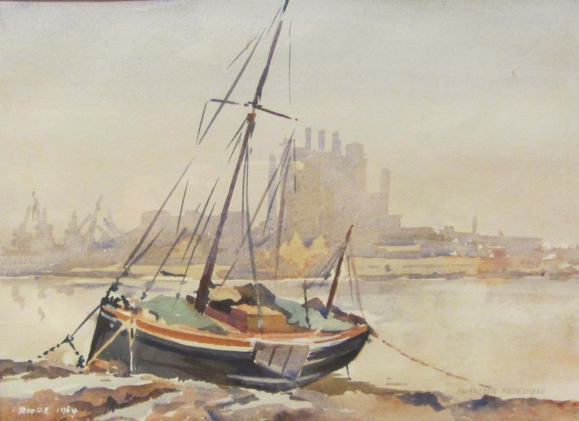 Len Roope (British 1917-2005): 'Charlton Foreshore' on the Thames,