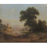English School (Mid 19th century): River scene with Castle and Windmill,
