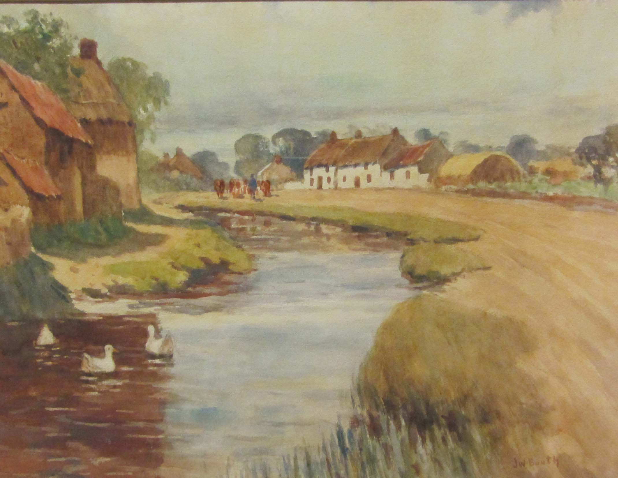 James William Booth (Staithes Group 1867-1953): Ducks on the Stream at Thornton Dale,