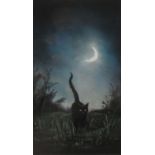 Anne Sudworth (British Contemporary): Black Cat by Moonlight, pastel signed 30cm x 17.