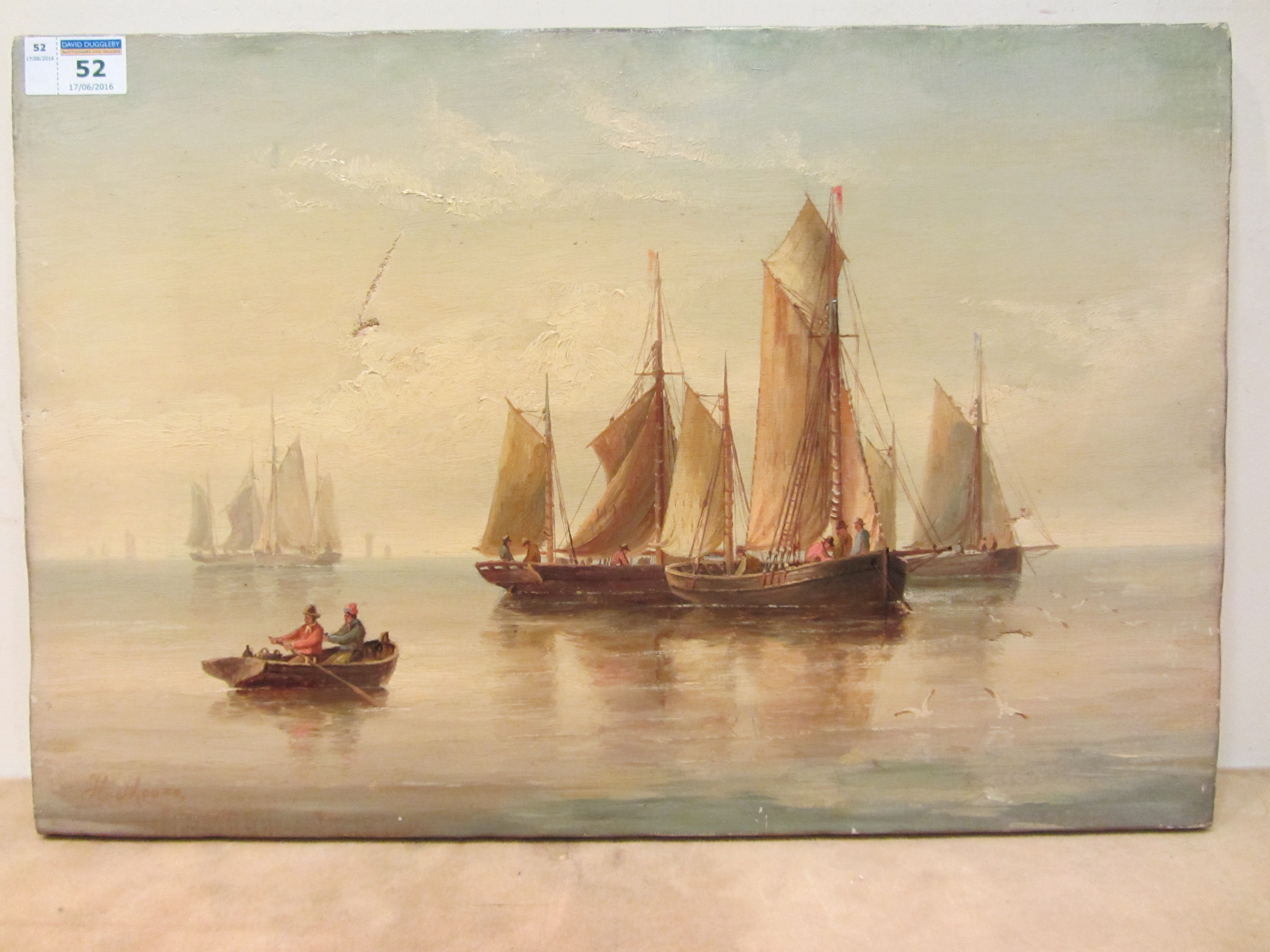 Henry Moore of Hull (British 19th century): Fishing Boats Becalmed, - Image 2 of 2