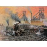 Robert Nixon (British 20th century): British Rail Class 9F Steam Locomotive at Tyne Dock,