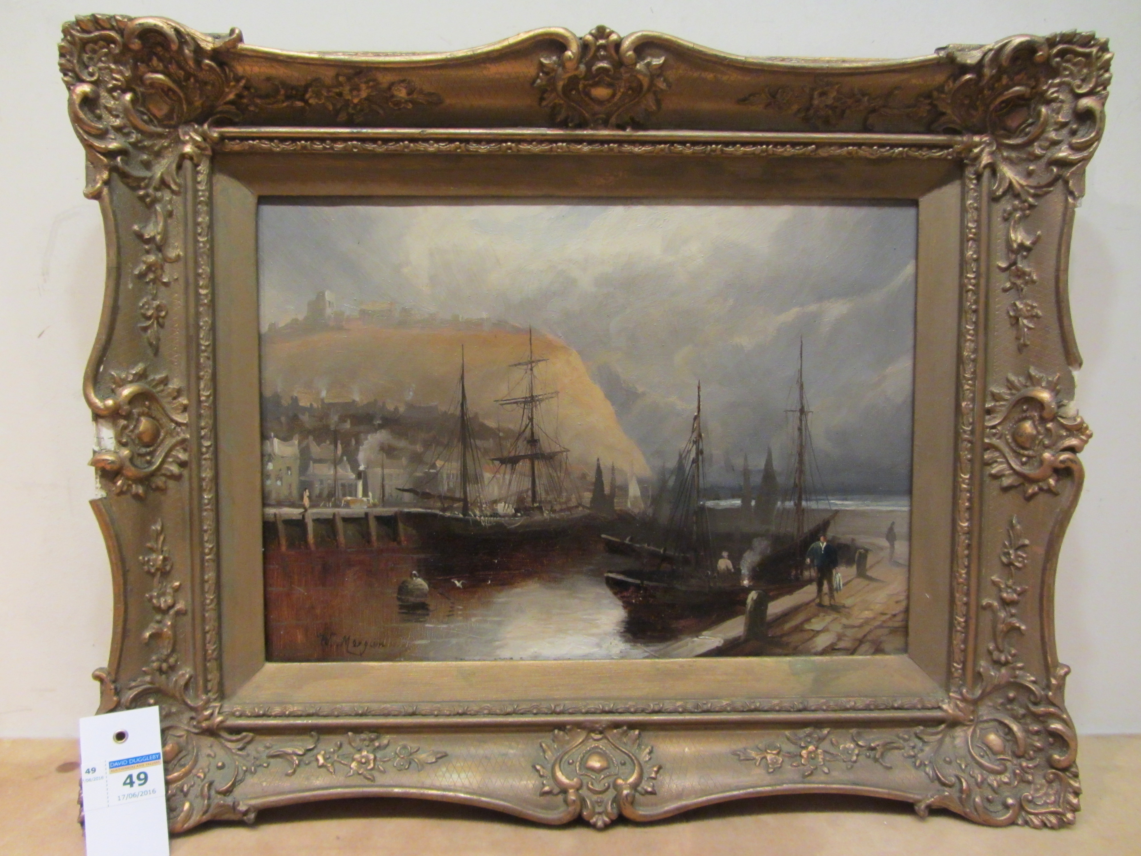 Walter Linsley Meegan (British c1860-1944): 'Scarborough Harbour', oil on canvas signed 24cm x 34. - Image 2 of 2