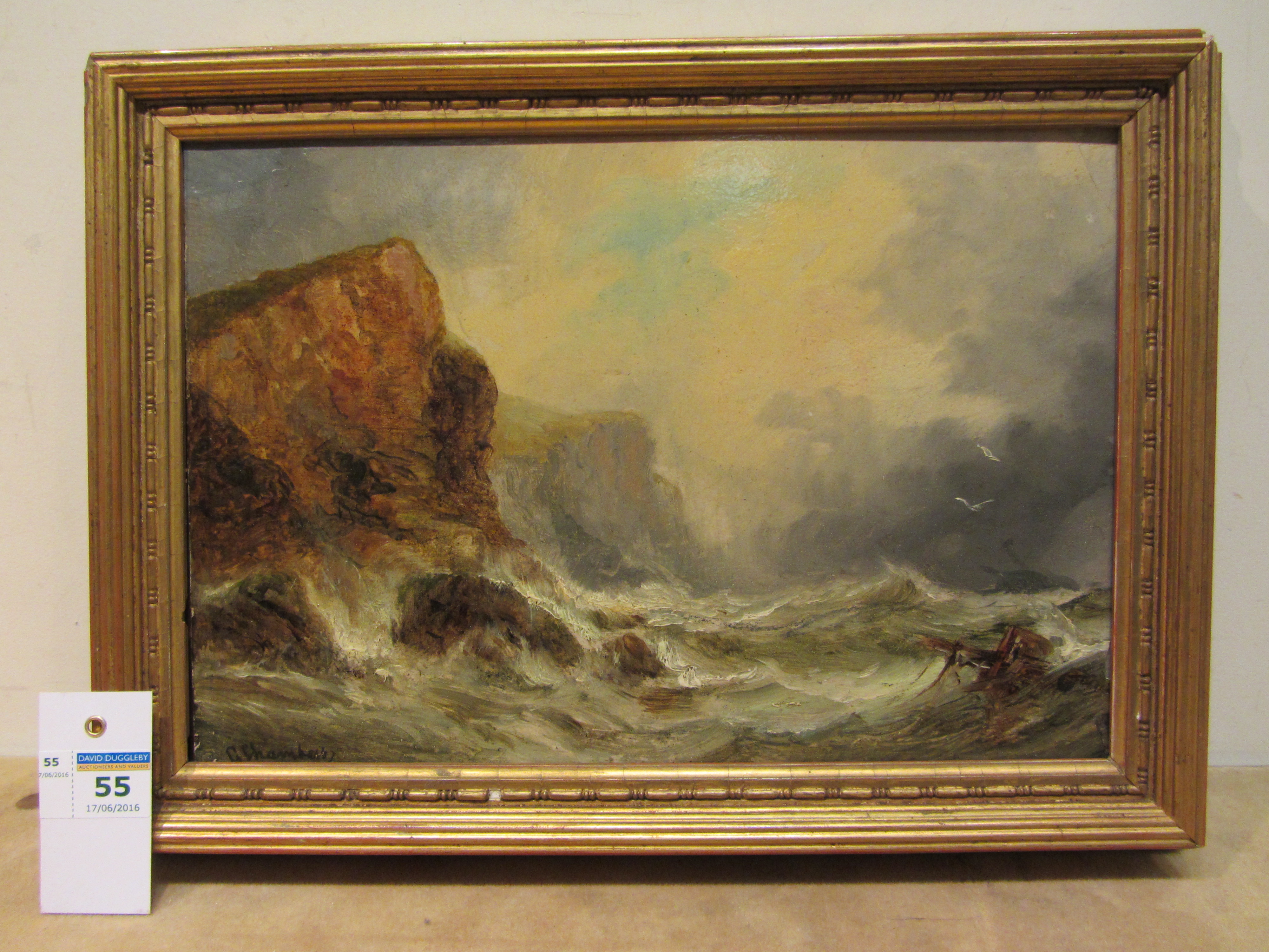 George Chambers Jnr (British 1829-1878): Rough Sea at the Cliff Foot, - Image 2 of 2