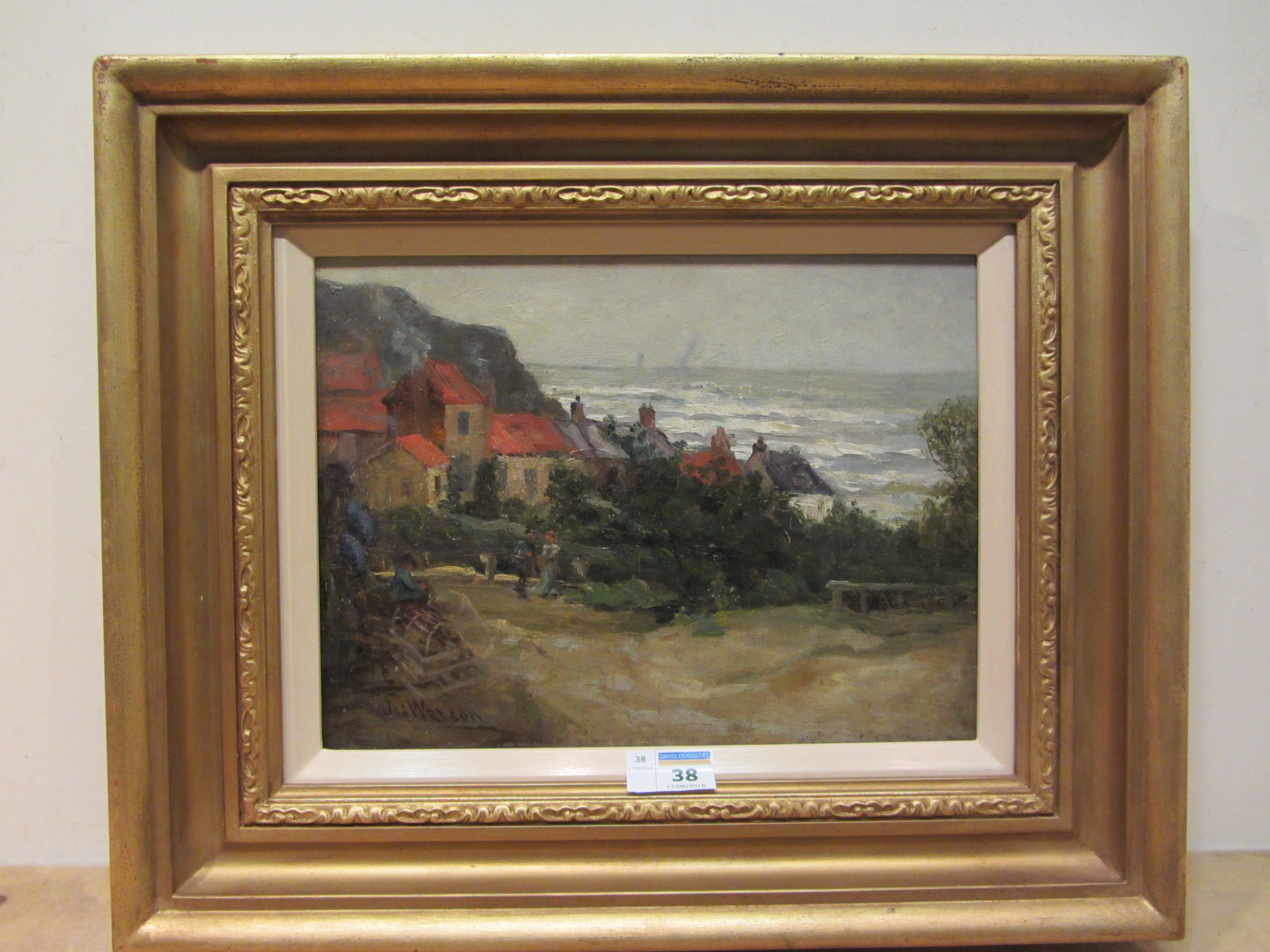 James Watson (Staithes Group 1851-1936): Cottages and Fisherfolk at Runswick Bay, - Image 2 of 2