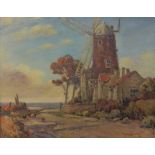 Owen Bowen (Staithes Group 1873-1967): Hawsker Windmill near Whitby with Chickens in the foreground,