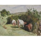 Robert Jobling (Staithes Group 1841-1923): Cattle Grazing on a Bankside,