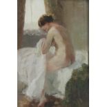 Continental School (19th/20th century): Female Nude getting into Bed,