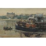 J W Hardy (Late 20th century): 'Toil and Pleasure' - Scarborough Fishing Boat SH15 with the Grand