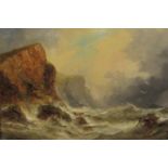 George Chambers Jnr (British 1829-1878): Rough Sea at the Cliff Foot,