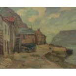 Hurst Balmford (British 1871-1950): Staithes with Cobles on the Quayside, oil on board signed 43.