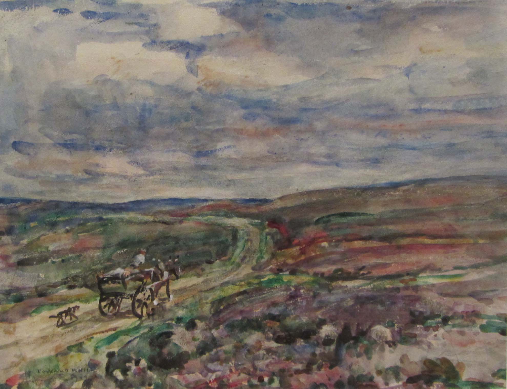 Rowland Henry Hill (Staithes Group 1873-1952): Horse and Cart crossing Goathland Moor,