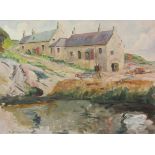Stephen Denison (British 1909-1965): Houses by the Sea 'Eyemouth near Cockburnspath',