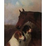 Colin Graeme Roe (Scottish 1855-1910): Horse with a pair of Hunting Dogs,