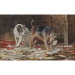 Arthur Wardle (British 1864-1949): 'Mischief' - Two terriers, watercolour and gouache signed TL,