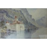 Alpine Lake scene, watercolour indistinctly titled, initialled and dated W A B 1898,