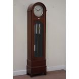 Early 20th walnut Enfield longcase clock, triple weight driven chiming movement,