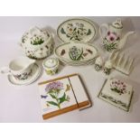 Portmeirion coffee pot, tureen, toast rack, butter dish, cheese slicer, set of six oval plates,