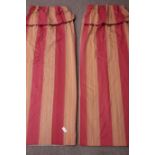 Fabric Gallery York Osborne & Little red/gold interlined curtains with pleated and tasseled headers,