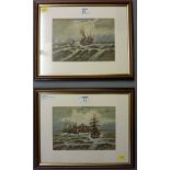 Shipping in Heavy Seas', pair of early 20th century gouache paintings signed H.