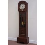 Early 20th century oak longcase clock, fitted with chiming movement,