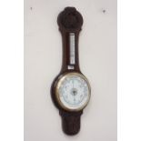 20th century oak aneroid barometer with mercury thermometer,