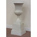 White finished large urn on plinth, egg and dart rim decoration, D55cm,