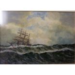 Sailing Ship in a Heavy Sea, early 20th century watercolour signed H.