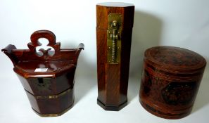 Chinese brass bound lidded bucket H33cm,
