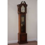 Mahogany finish longcase clock, triple weight driven chiming movement,