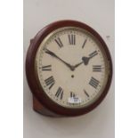 19th century fusee wall clock, round mahogany cased,