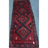 Persian red and blue ground runner rug,