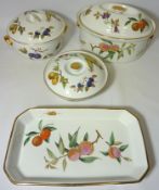 Three Royal Worcester 'Evesham' casserole dishes and a serving dish
