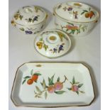 Three Royal Worcester 'Evesham' casserole dishes and a serving dish